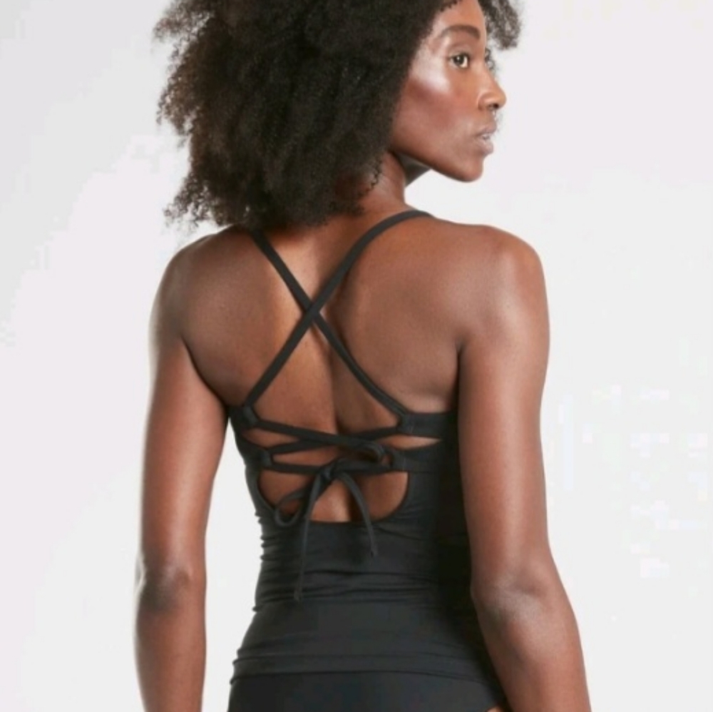 Athleta Black Tie Back Triangle Tankini Swim Top Size SP #531207 NEW NWT